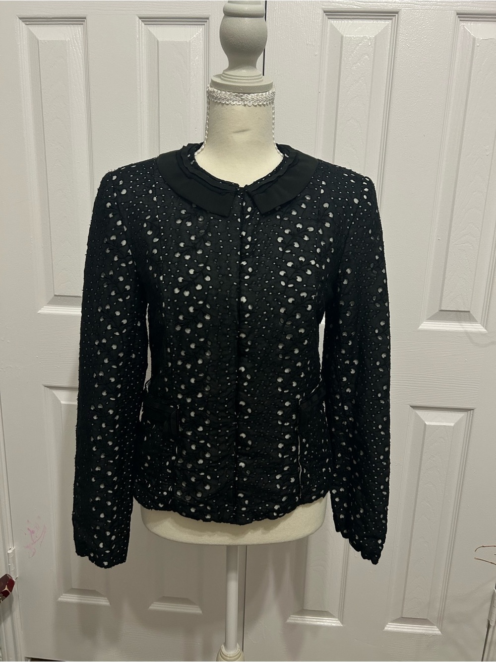 Elie Tahari Black Eyelet Knit Blazer with Peter Pan Collar